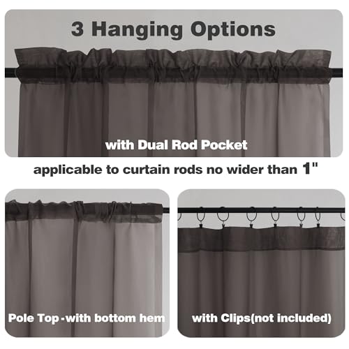 Chocolate Brown Sheer Curtains 45 Inch Long 2 Panels (Chocolate Brown / 42"W x 45"L (Pack of 2))