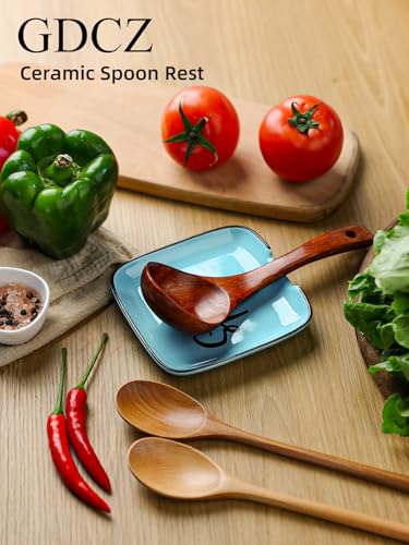 Farmhouse Ceramic 4.75 Inch Spoon Rest for Kitchen (Turquoise)