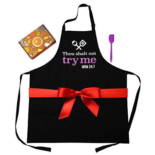Cooking Apron for Mom with Spatula and Gift Box (Thou Shalt Not Try Me)