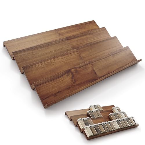 Acacia Wooden Spice Rack Organizer for Cabinet (Walnut / Pack 8)