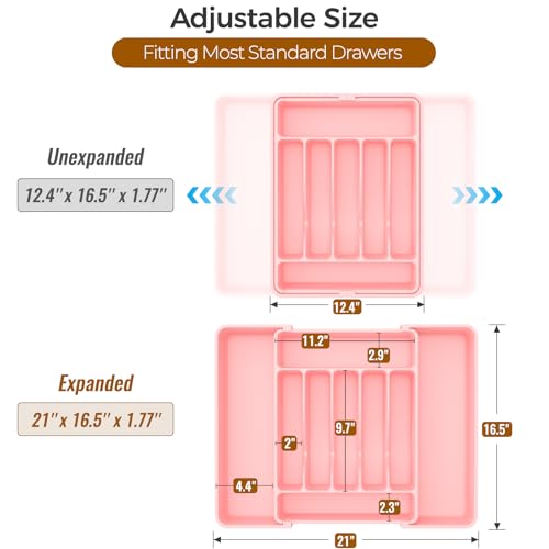 Extra Large Expandable Silverware Organizer (Pink)