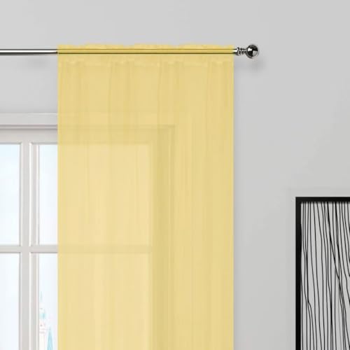 Basic Rod Pocket Sheer Voile Window Curtain Panels Yellow 1 Pair 2 Panels 42 Width 54 Inch Long for Kitchen Bedroom Children Living Room Yard（Yellow (Yellow / 42"W x 54"L (Pack of 2))