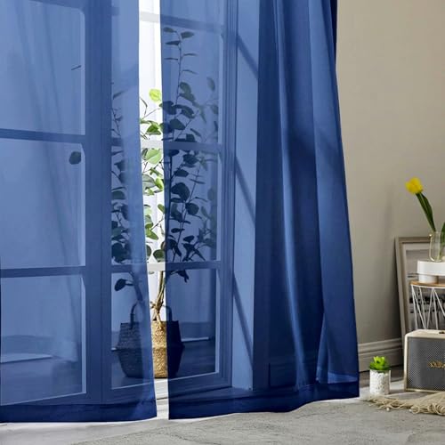 Sheer Curtains 63 Inch Length 2 Panels Set for Living Room Bedroom (Royal Blue / 42"W x 63"L (Pack of 2))