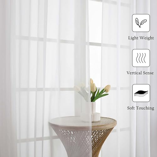 White Sheer Curtains 90 Inches Long 2 Panels (White / 59"W x 90"L (Pack of 2))