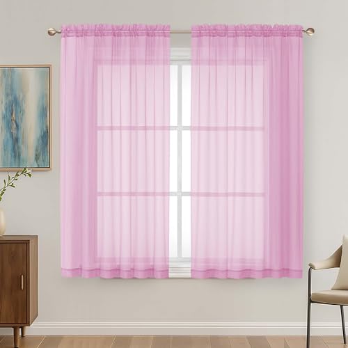 Light Pink Sheer Curtains 63 Inches Long 2 Panels Set (Light Pink / 59"W x 63"L (Pack of 2))