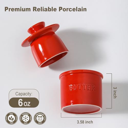 Butter Crock with Lid for Countertop (Red / Large)