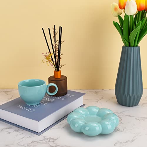 6.5oz Sunflower Saucer Mini Ceramic Mug (Blue-green)