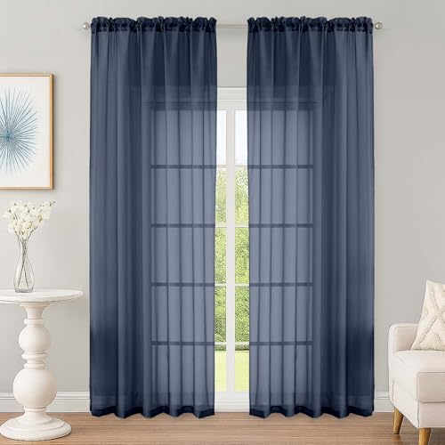 Navy Blue Sheer Curtain 90 Inches Long 2 Panels Set (Navy Blue / 59"W x 90"L (Pack of 2))