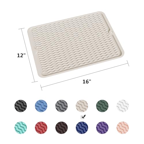 Silicone Dish Drying Mat for Kitchen Counter (Cassava White / 16" x 12")