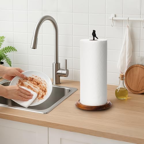 Wood Paper Towel Holder Countertop (Black (Bird)-round Base)