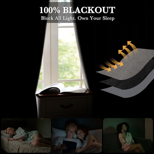 Grey 100% Blackout Short Curtains 45 Inch Long for Cafe Kitchen (Grey / 52"W x 45"L (Pack of 2))