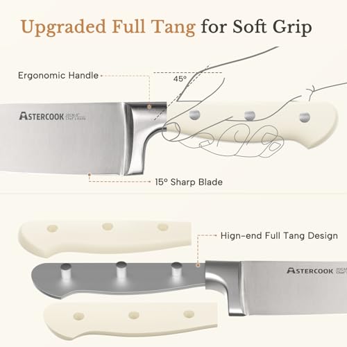 Knife Set Astercook Kitchen Knife Set with Block 14 (Cream White)