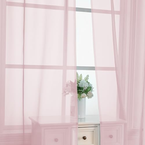Blush Pink Sheer Curtains 84 Inches Long 2 Panels (Blush / 42"W x 84"L (Pack of 2))