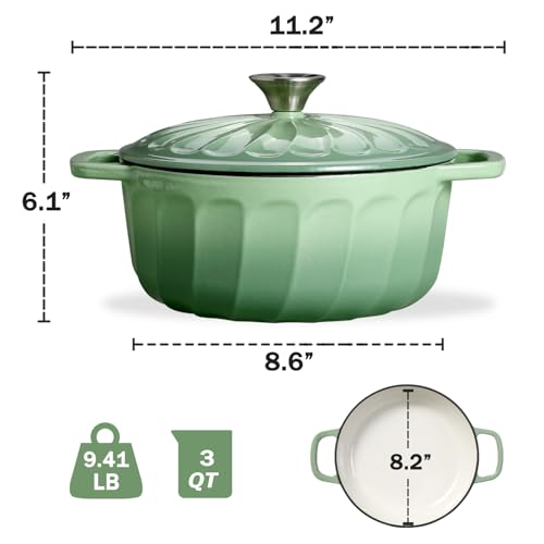 Enameled Cast Iron Dutch Oven Pot with Lid (Pistachio Green / 3 QT)