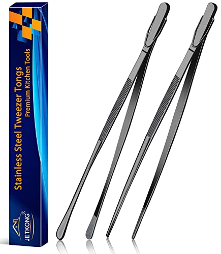 2 Pcs 12 Inch Food Tweezer Tongs (12+12 Inch / Black)