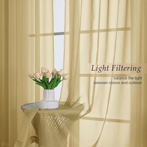 Gold Sheer Curtains 84 Inches Long 2 Panels Set for Bedroom Living Room (Gold / 59"W x 84"L (Pack of 2))