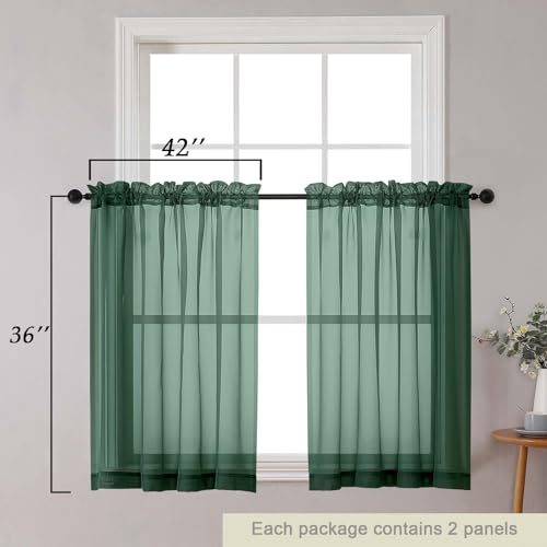 Cafe Curtains 36 Inch Length Tier 2 Pieces (Hunter Green / 42"W x 36"L (Pack of 2))