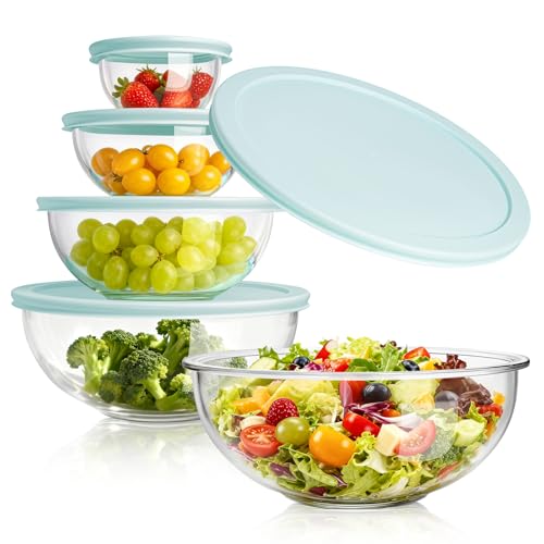 Glass Mixing Bowl with Lids Set of 5 (5 Mixing Bowls with Lids (0.2-3.75QT))