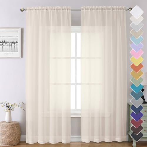 Cream Sheer Curtains 84 Inches Long 2 Panels (Cream / 42"W x 84"L (Pack of 2))