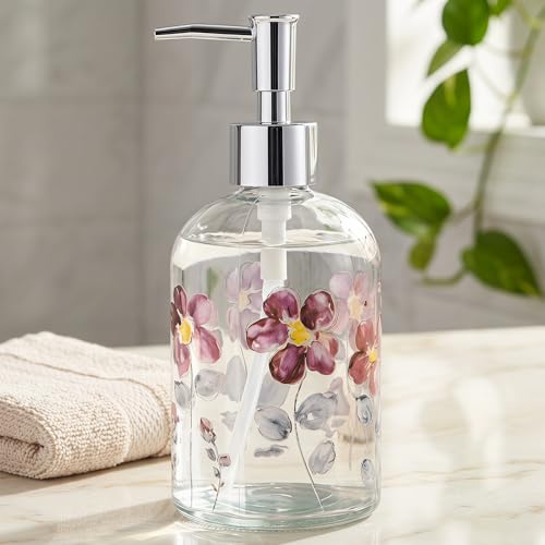 17oz Glass Soap Dispenser with Pump (Purple Flower)