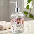 17oz Glass Soap Dispenser with Pump (Purple Flower)