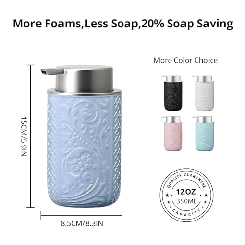 12OZ 350ML Ceramic Foaming Soap Dispenser Empty Hand Soap Dispenser Refillable Lotion Containers with Pump (Z-blue-ceramic / ~12oz)