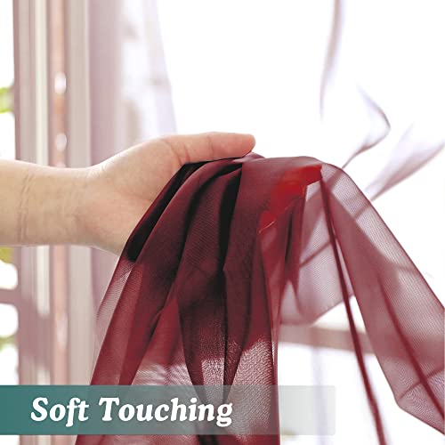 Sheer Curtains 63 Inch Length 2 Panels (Burgundy / 42"W x 63"L (Pack of 2))