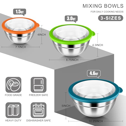 Mixing Bowls with Airtight Clear Lids (Colorful / Visible Airtight Lids)