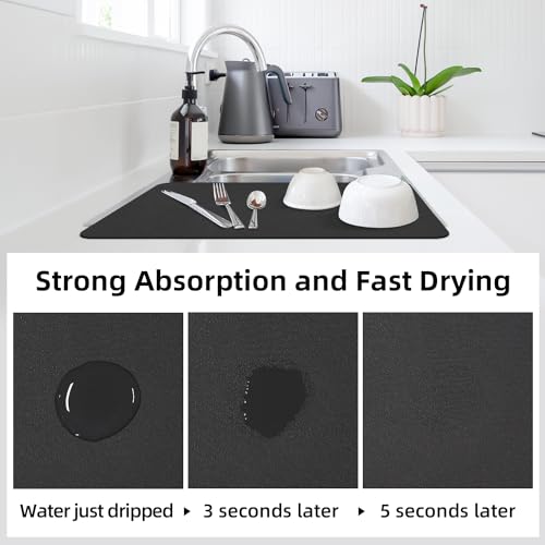 Large Dish Drying Mat for Kitchen Counter (Black / 24" x 16")