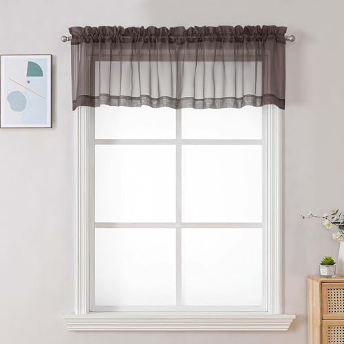 Chocolate Brown Sheer Valances for Windows (Chocolate Brown / 42"W x 16"L (Pack of 2))