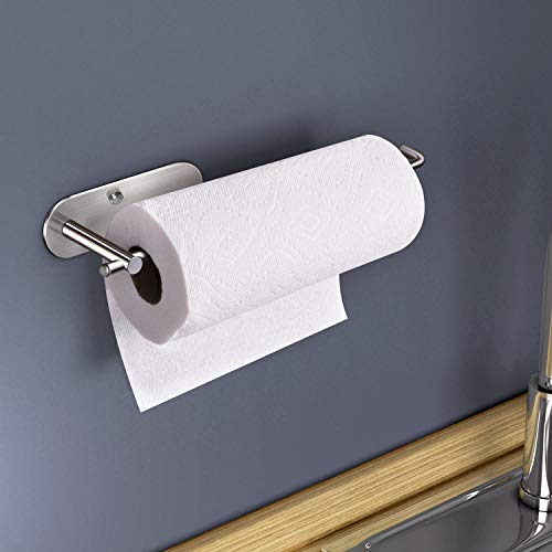 Self Adhesive Paper Towel Holder Under Cabinet Mount (Solid Bar / Silver)