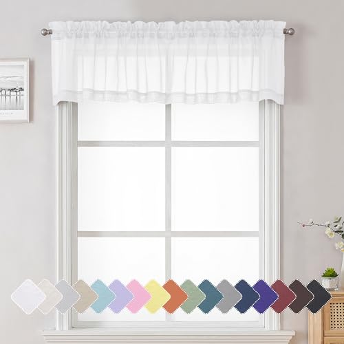 Sheer White Curtains 14 Inch Length 2 Pieces (White / 40"W x 14"L (Pack of 2))