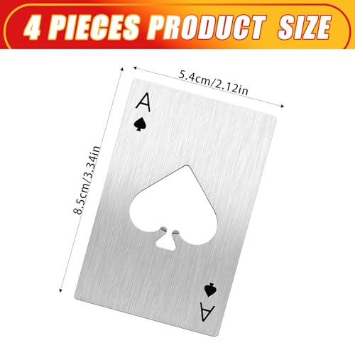 Ace Of Spades Bottle Opener Credit Card Size Pocker Cap Opener Portable Stainless Steel Can Opener (4 Pack Silver)