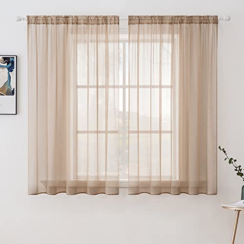 2 Panels Sheer Curtains for Living Room 54 X 45 Inches Brown (Brown / 54"W x 45"L (Pack of 2))