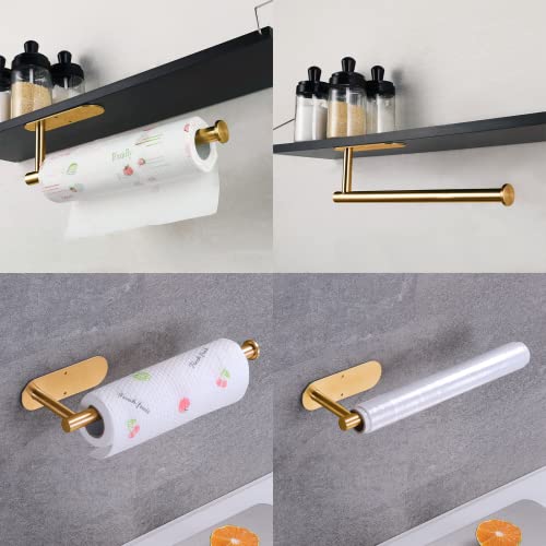 Paper Towel Holder with 2 Hooks (Gold)