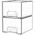 2 Pack Clear Stackable Storage Drawers (2 PCS / Clear-4.4 In Tall)