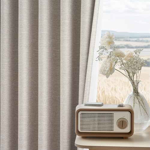 Custom Drapery 92 Inch Long Blackout 2 Panels Neutral Linen Blackout Curtains (Natural Linen / 52"W x 92"L (Pack of 2))