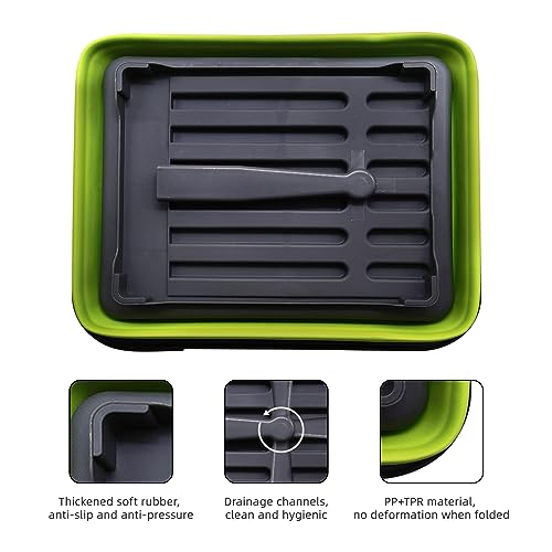 Collapsible Dish Drying Rack for RV Campers Portable Dinnerware Drainer Organizer for Kitchen Travel Trailer (Square Green)