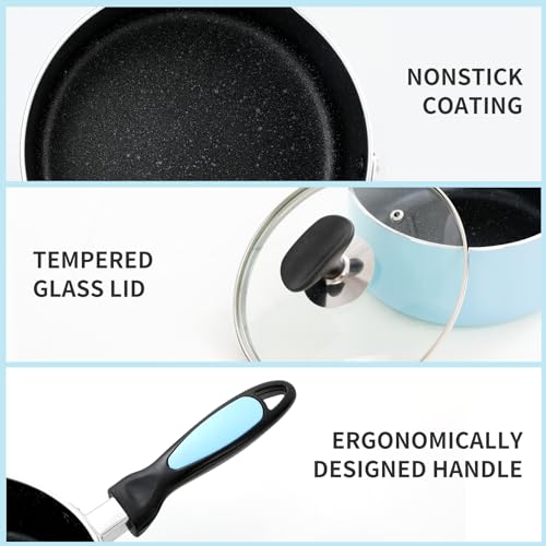 Nonstick Saucepan Set with Lid (1QT+2QT(Pack of 1) / Bule)