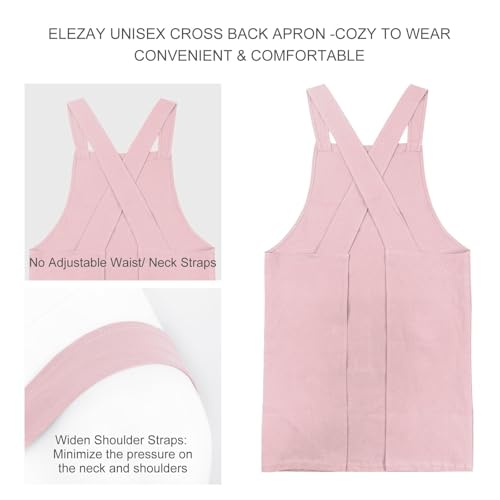 Aprons for Women with Pockets Unisex Comfort Cross Back No Tie Cotton Linen Apron Pinafore for Cooking Painting Floral Arrangement Gardening Cleaning Pink (Pink / Medium)