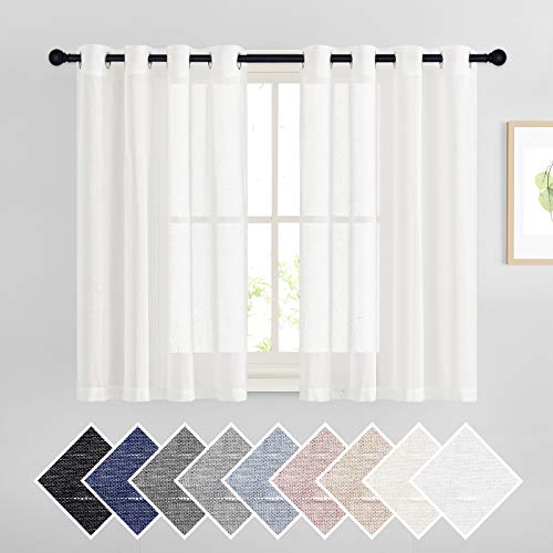 45 inch Long Rich Linen Curtains Flax Texture (52"W x 45"L (Pack of 2) / Ivory)