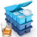 Large Silicone Ice Cube Trays with Lids (Blue 3 Pack)