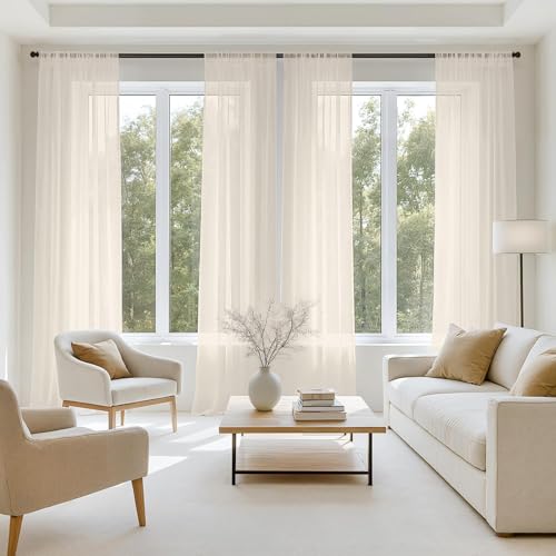 Light Beige Sheer Curtains 72 Inches Long 4 Panels 42 x 72 Inches (42"W x 72"L (Pack of 4) / Light Beige)