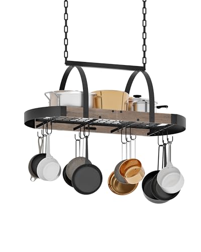 Hanging Pot Rack (Greige and Black / 31.5''L x 15.7''W x 13''H)