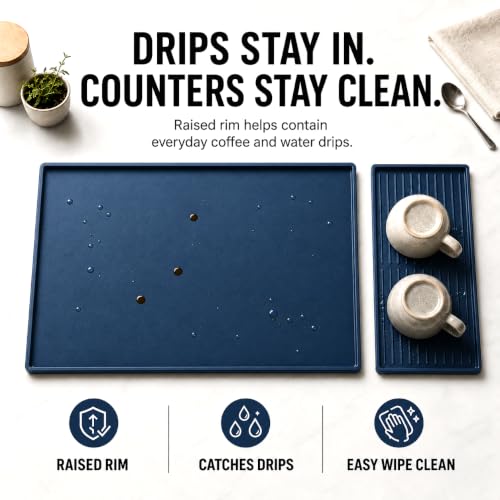Silicone Coffee Mat 24 x 16 in with Tray (Deep Sea Blue)