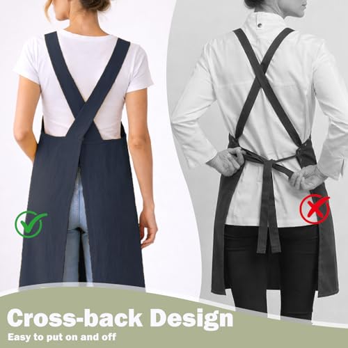 Apron for Women with Pocket Cotton Linen (Navy / Medium)