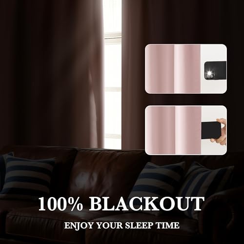 100% Blackout Short Curtains for Small Window (100% Blackout - Baby Pink / 34"W x 48"L (Pack of 2))