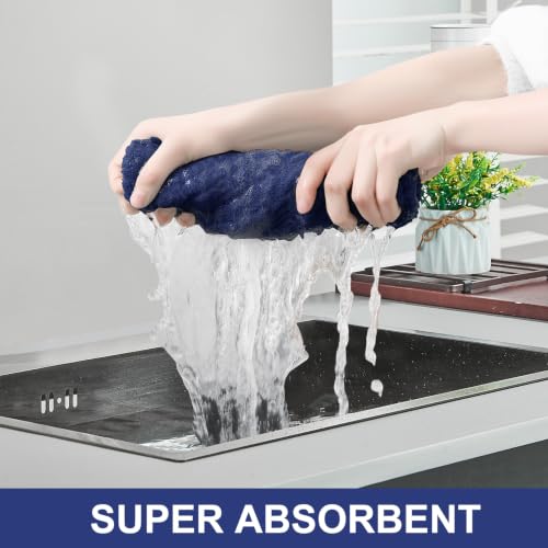 Large Premium Cotton Kitchen Towels 16"x 28" (Dusty Blue / 16" X 28" - 12 Pack)