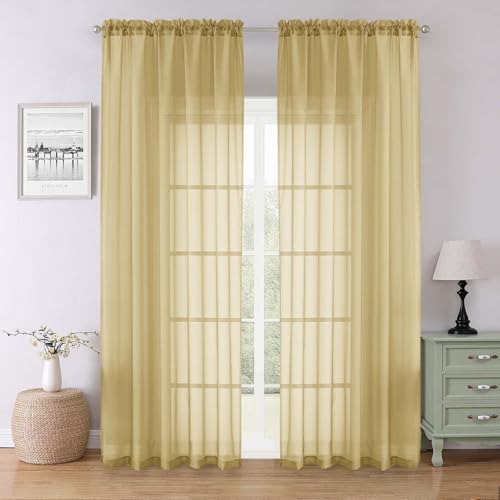 Gold Sheer Curtains 90 Inches Long 2 Panels Set (Gold / 59"W x 90"L (Pack of 2))