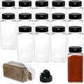16 Pack 17 Fluid Oz Clear Plastic Spice Jars Spice Containers Spice Bottles Seasoning Organizer with Black Lids